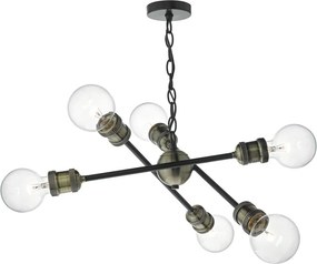 DAR LIGHTING BRI0654 BRIGADE Többágú Függesztett Lámpa Antik Sárgaréz, Fekete E27 IP20