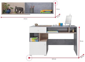 SIGMAR 4 gyerekszoba, beton/fehér/tölgy