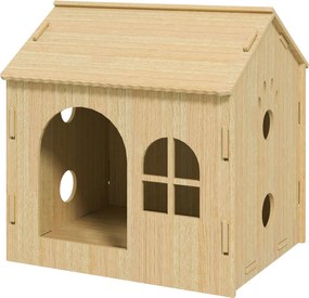 PawHut Belső Kutyaház Ablakkal, Üreges Karmokkal Kutyák és Macskák Számára 49,5x41x51 cm Tölgy | Aosom