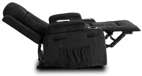 Elektromosan Vezérelhető Masszázsfunkciós Relaxfotel Fekete Kordbársony Kárpittal. BOX2