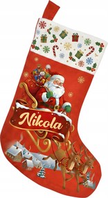Karácsonyi zokni Kandalló Név Ajándékok Név Mikulás szán