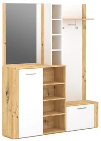 Előszobafal tükörrel KEVIN barna/fehér