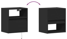 fekete falra szerelhető éjjeliszekrény LED-világítással