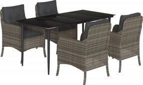 vidaXL 5 részes szürke polyrattan kerti étkezőgarnitúra párnával
