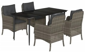 vidaXL 5 részes szürke polyrattan kerti étkezőgarnitúra párnával
