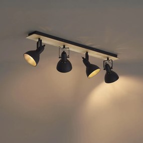 Fekete mennyezeti spotlámpa fával, 4 lámpás, forgatható és dönthető - Jakub