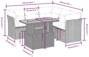 5 részes szürke polyrattan kerti ülőgarnitúra párnákkal