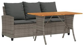 3 személyes szürke polyrattan kerti kanapé asztallal&amp;párnával