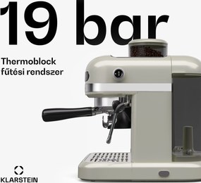 Klarstein Bella Café karos kávéfőző, Vintage, daráló, 19 bar, Tejhabosító, 2 csésze, 1550 W