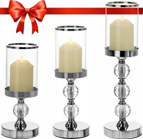 3x Gyertyatartó Üveg Lampion Lámpa Szett Gyertyatartók Glamour Kristályok