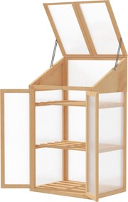 Outsunny fa hidegkeret, mini üvegház 70 x 50 x 120 cm, tetővel, ablakkal, dupla ajtóval, fényáteresztő hidegkeret 3 polccal, télálló emelt ágyás kerth