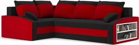 Grande sarokkanapé polcokkal , polc a jobb karfaban, baloldali, szövet anyag, bonell töltet, fekete - piros