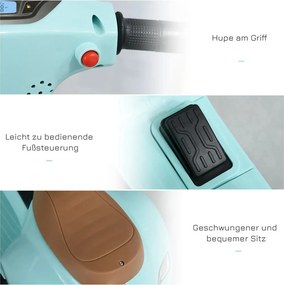 HOMCOM Elektromos gyerekmotor vespa, LED fénnyel, hanggal, 18-36 hónapos korú, türkiz
