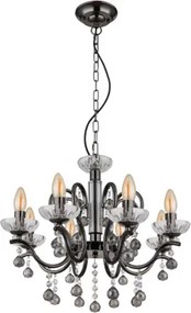 Globo 64134-8 Csillár fém fekete-króm, füstszínű/átlátszó üvegkristályok, magassága lerövidíthető, ø: 520mm, M: 1250mm, 8x E14 40W 230V izzók nélkül