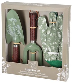 Mezei virág mintás kerti eszköz és kesztyű szett, zöld