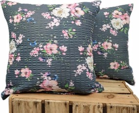 Prémium 100% pamut almafa párnahuzat szürke virágokkal 30x50