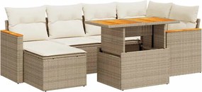 vidaXL 7 részes bézs polyrattan akácfa kerti ülőgarnitúra párnákkal