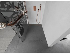 Mexen Kioto +, zuhanyparaván polccal és törölközőtartóval 110 x 200 cm, 8mm átlátszó üvegmintás fehér, rózsa arany profil, 800-110-121-60-85