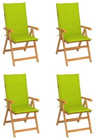 vidaXL 4 db tömör tíkfa kerti szék élénkzöld párnákkal
