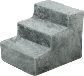 PawHut 3 lépcsős kutyafok, 35 cm macskalépés ágyhoz és kanapéhoz, kutyák és macskák részére, 5 kg-ig, plüss megjelenés, világosszürke | Aosom