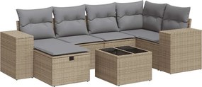 vidaXL 7 részes bézs polyrattan kerti ülőgarnitúra párnákkal