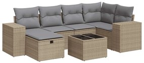 vidaXL 7 részes bézs polyrattan kerti ülőgarnitúra párnákkal