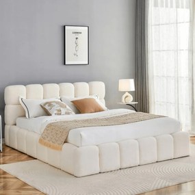 Krém Bouclé Franciaágy Ágyneműtartóval. 160x200 MURACJA