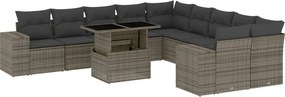 vidaXL 11 részes szürke polyrattan kerti ülőgarnitúra párnákkal