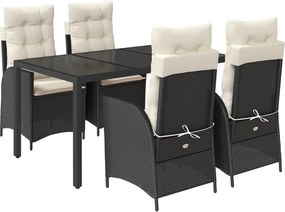 vidaXL 5 részes fekete polyrattan kerti étkezőgarnitúra párnákkal