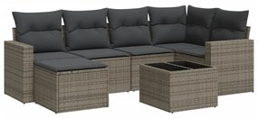 7 részes szürke polyrattan kerti ülőgarnitúra párnákkal