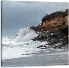 Vászonkép Természet Hullám csapódik a sziklába A természet ereje 40x40 cm