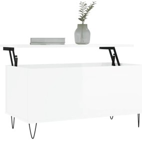 Magasfényű fehér szerelt fa dohányzóasztal 90x44,5x45 cm