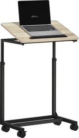 HOMCOM C-alakú Mellasztal, Magasságban Állítható Kávétábla Kerekekkel, Kanapé Melletti Laptop Íróasztal Kicsi Terekhez, Nappali, 55 x 36 x 62.5-82.5 c