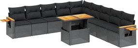 vidaXL 11 részes fekete polyrattan kerti ülőgarnitúra párnákkal