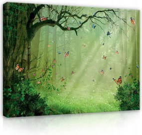 Vászonkép 100x75 Meseerdő varázslatos pillangók fény mágia természet nyugalom