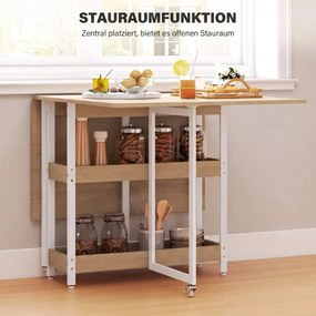 Összecsukható étkezőasztal, akár 4 fő részére, nyitott polcokkal, natúr