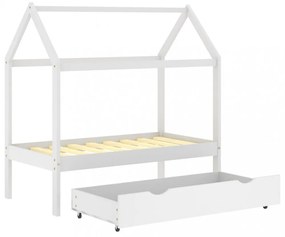 fehér tömör fenyőfa gyerekágykeret fiókkal 70 x 140 cm