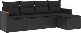 vidaXL 5 részes fekete polyrattan kerti kanapészett párnákkal