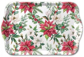 Mikulásvirágos karácsonyi műanyag kis tálca Christmas florals