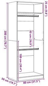 Fekete Tölgy Ruhásszekrény - 80 x 50 x 200 cm, Műanyagból Készült