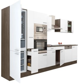 Yorki 370 konyhabútor yorki tölgy korpusz,selyemfényű fehér fronttal alulfagyasztós hűtős szekrénnyel