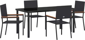 vidaXL Kert étkező szett párnával 5 pcs Fekete polirattan