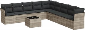 vidaXL 10 részes világosszürke polyrattan kerti ülőgarnitúra párnákkal