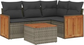 vidaXL 5 részes szürke polyrattan kerti ülőgarnitúra párnákkal
