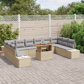 11 darabos Kert Sofa Szett Párnákkal Bézs Poly Rattan