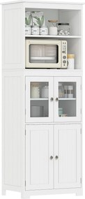 HOMCOM Konyhai Kamra Büfé Oldalszekrény 4 Ajtóval, 2 Nyitott Polccal és Állítható Polccal Étkezőbe 60x30x162 cm Fehér | Aosom