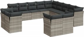 vidaXL 13 részes világosszürke polyrattan kerti ülőgarnitúra párnákkal