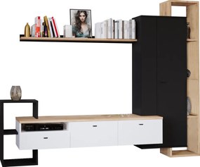 Nappali fal, fekete/fehér/arany craft tölgy, DENISO