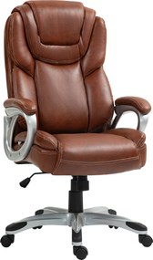 HOMCOM Irodai Szék, Íróasztali Szék, Számítógépes Ülés, Dönthető Funkcióval, Magas Hátú, 360°-ban Forgó Kerekekkel, Magasságállítható, Barna | Aosom