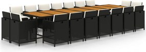 vidaXL 19 részes fekete polyrattan kerti étkezőgarnitúra párnákkal